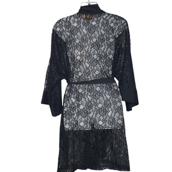 Vintage Victoria's Secret Lace Robe Satin Trim O/S Black Self Tie Belt Women's - Picture 4 of 15